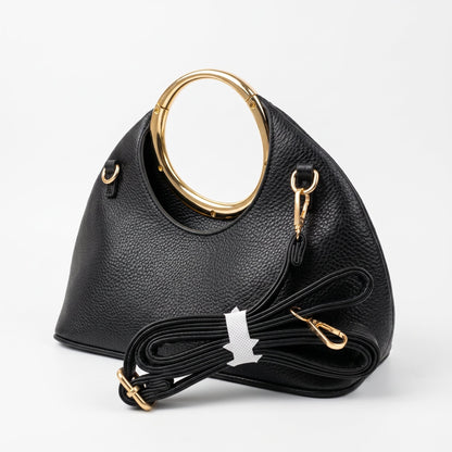 Halo Faux Leather Handbag with Gold Circular Handle