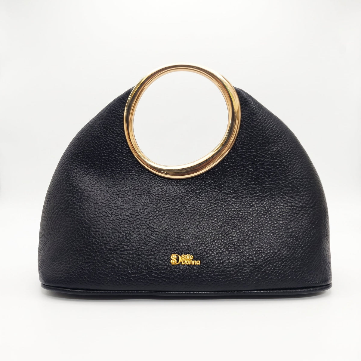 Halo Faux Leather Handbag with Gold Circular Handle