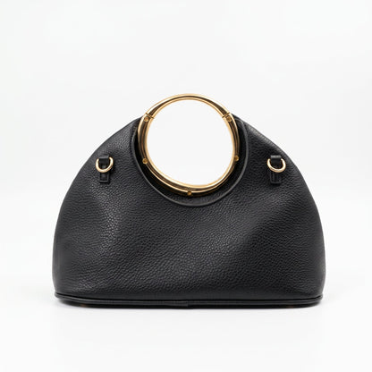 Halo Faux Leather Handbag with Gold Circular Handle