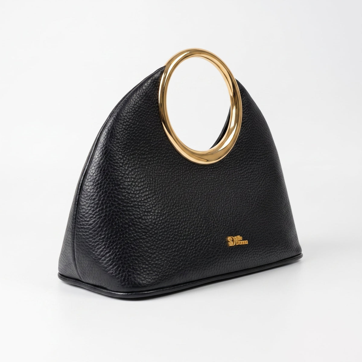 Halo Faux Leather Handbag with Gold Circular Handle