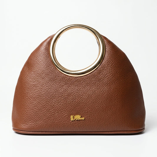 Halo Faux Leather Handbag with Gold Circular Handle
