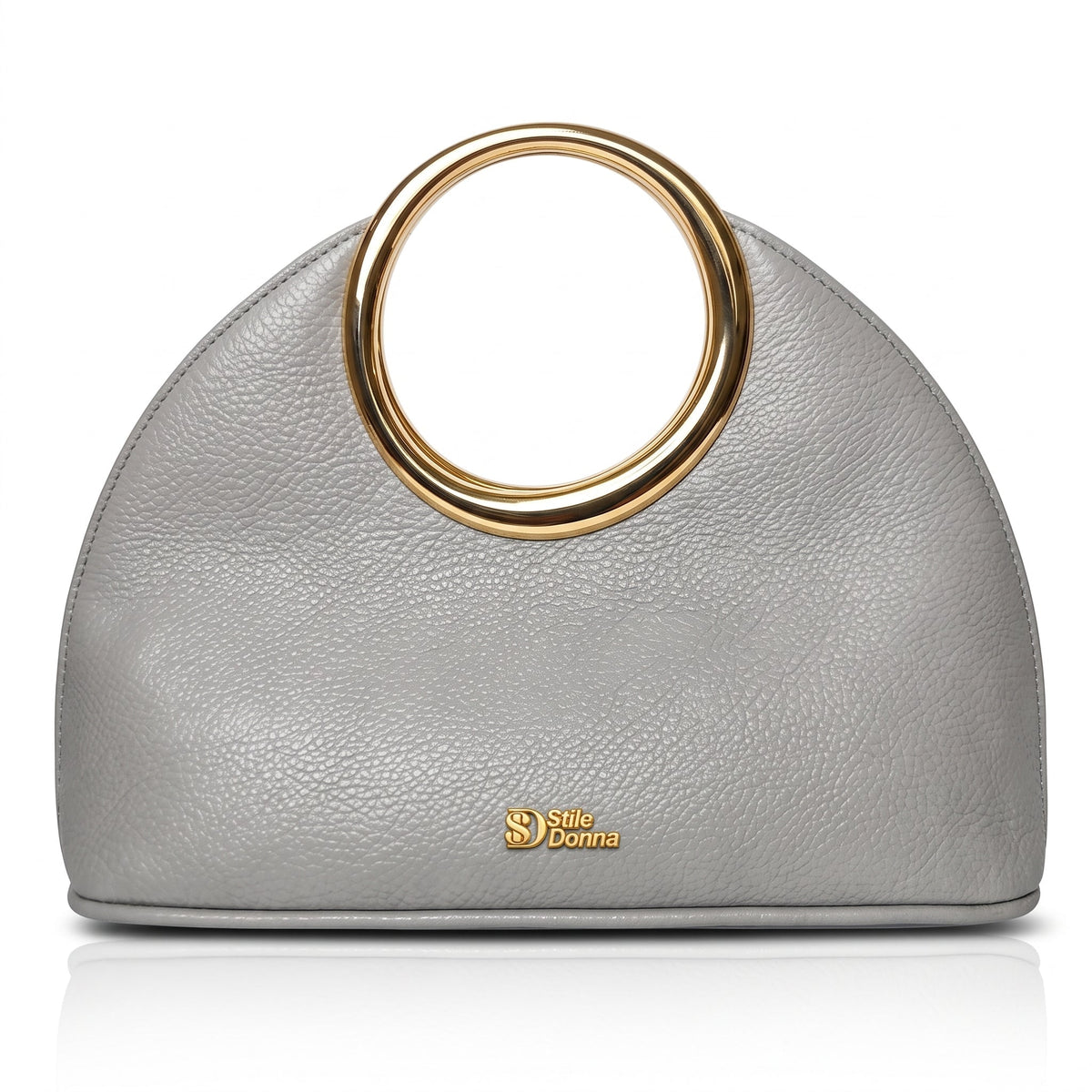 Halo Faux Leather Handbag with Gold Circular Handle