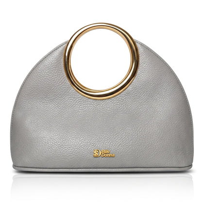 Halo Faux Leather Handbag with Gold Circular Handle