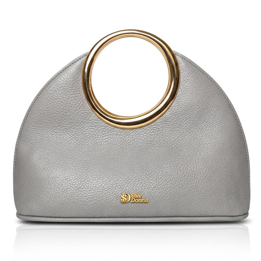 Halo Faux Leather Handbag with Gold Circular Handle