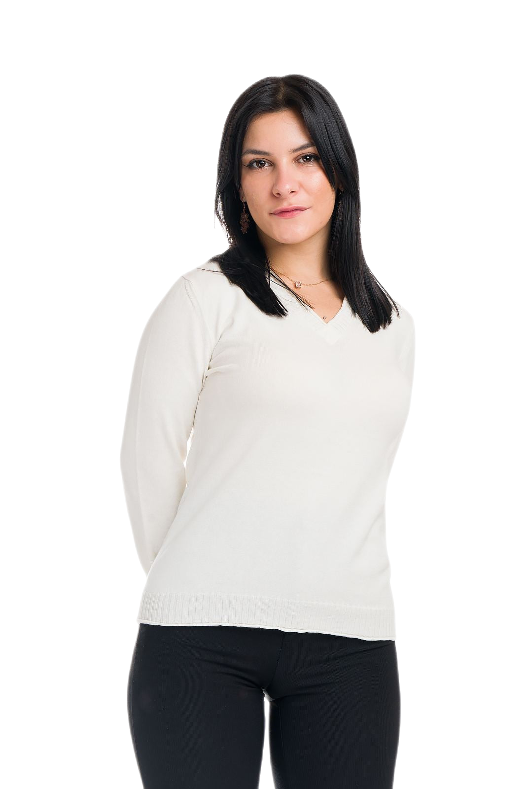 Hilary: camiseta de mujer de manga larga en algodón gasificado con escote en V