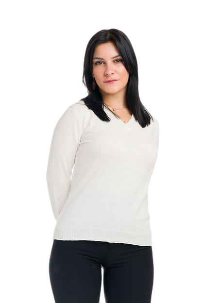 Hilary: camiseta de mujer de manga larga en algodón gasificado con escote en V
