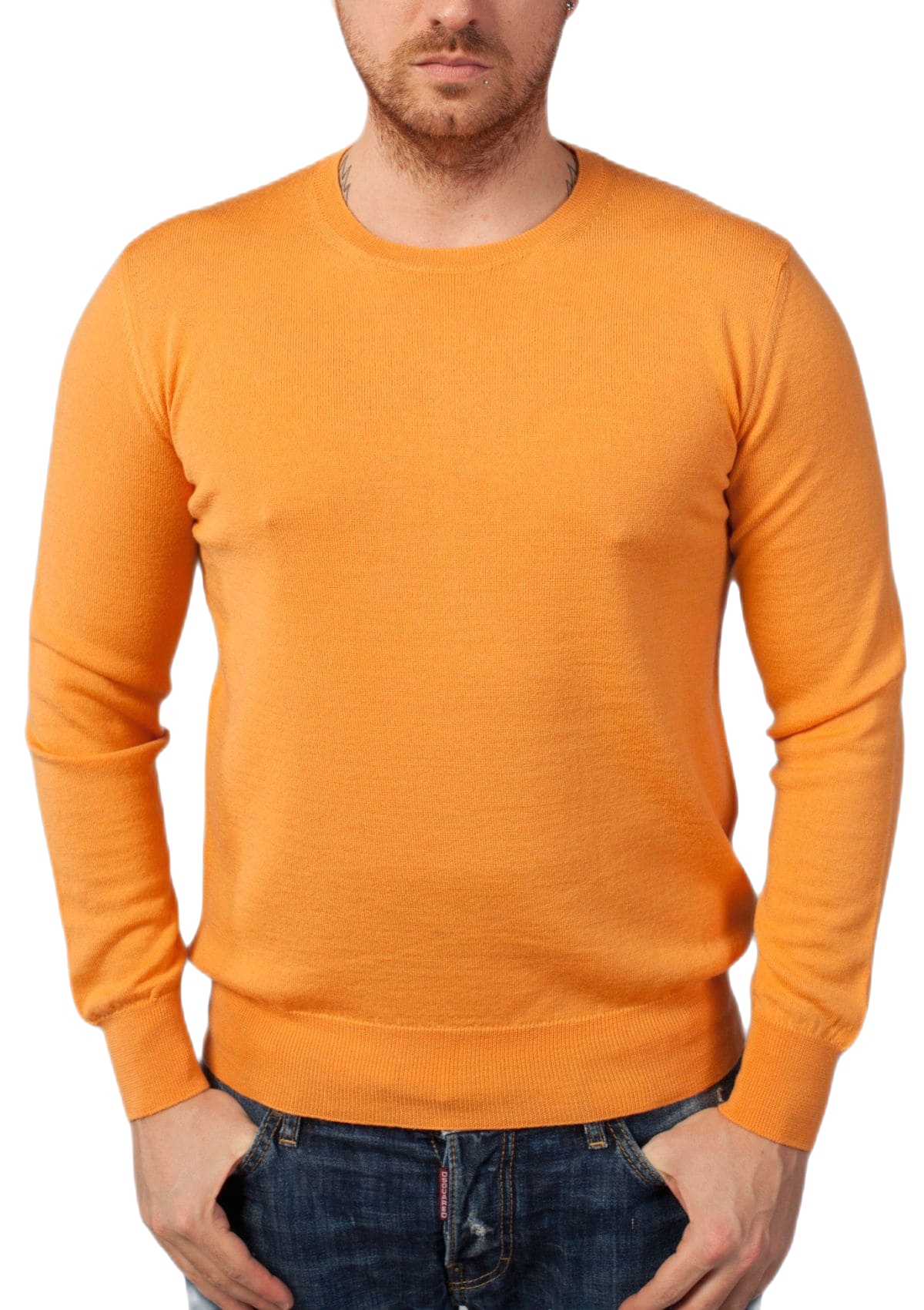G MAN Pullover: camiseta clásica de hombre de cuello redondo en lana virgen merino