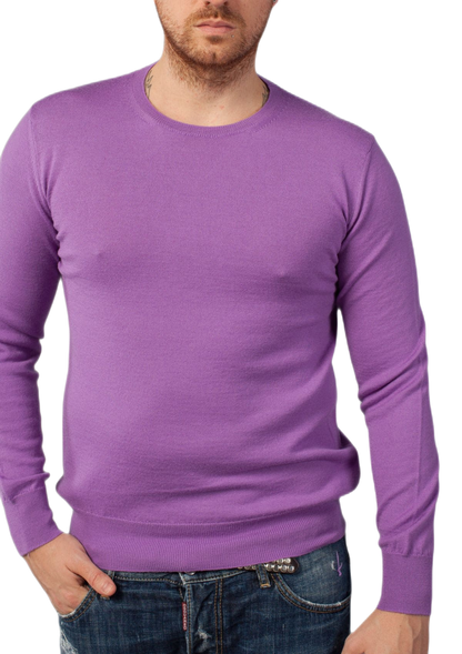 G MAN Pullover: camiseta clásica de hombre de cuello redondo en lana virgen merino