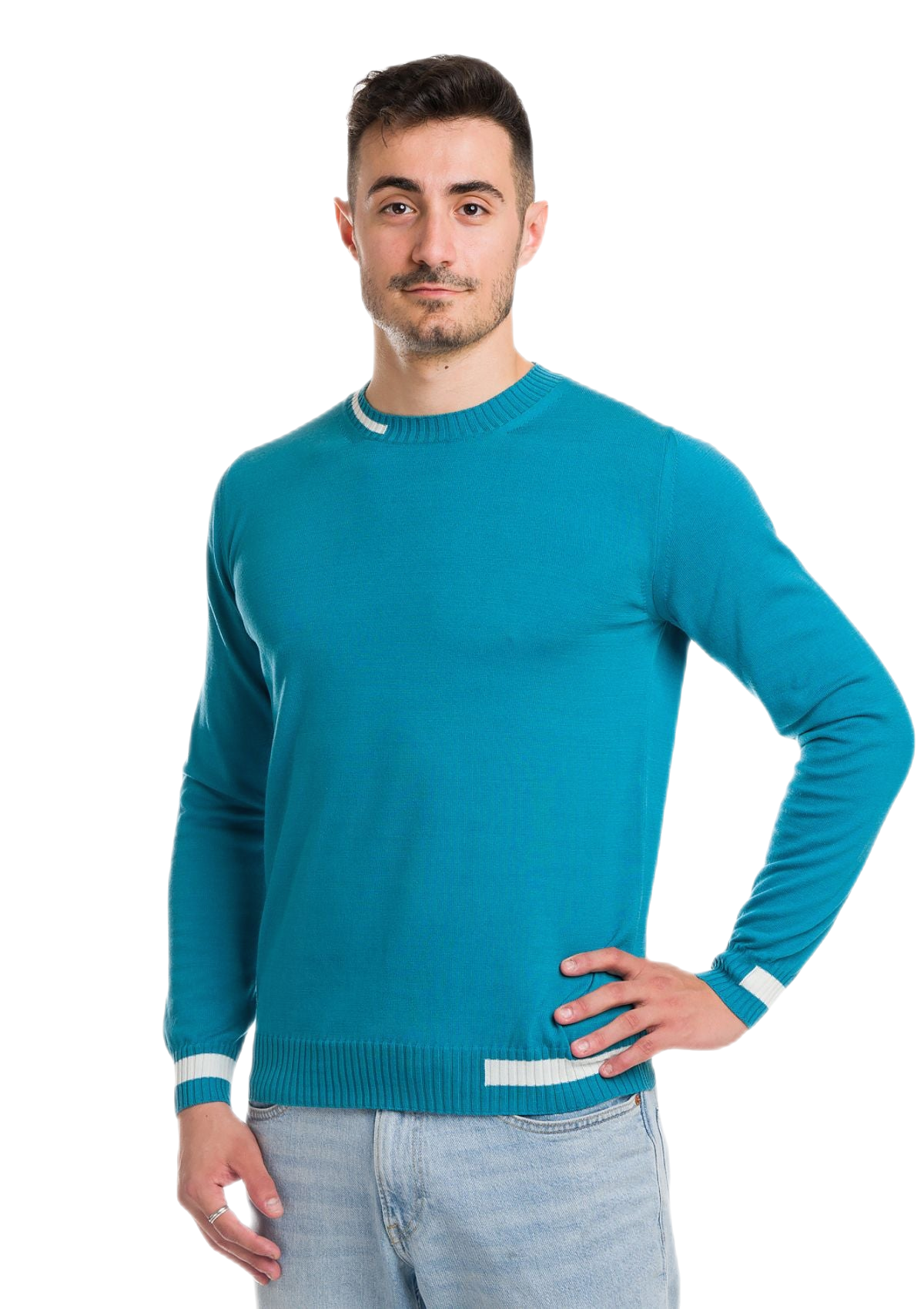 Formentera: camiseta de hombre de cuello redondo en algodón con inserciones a contraste