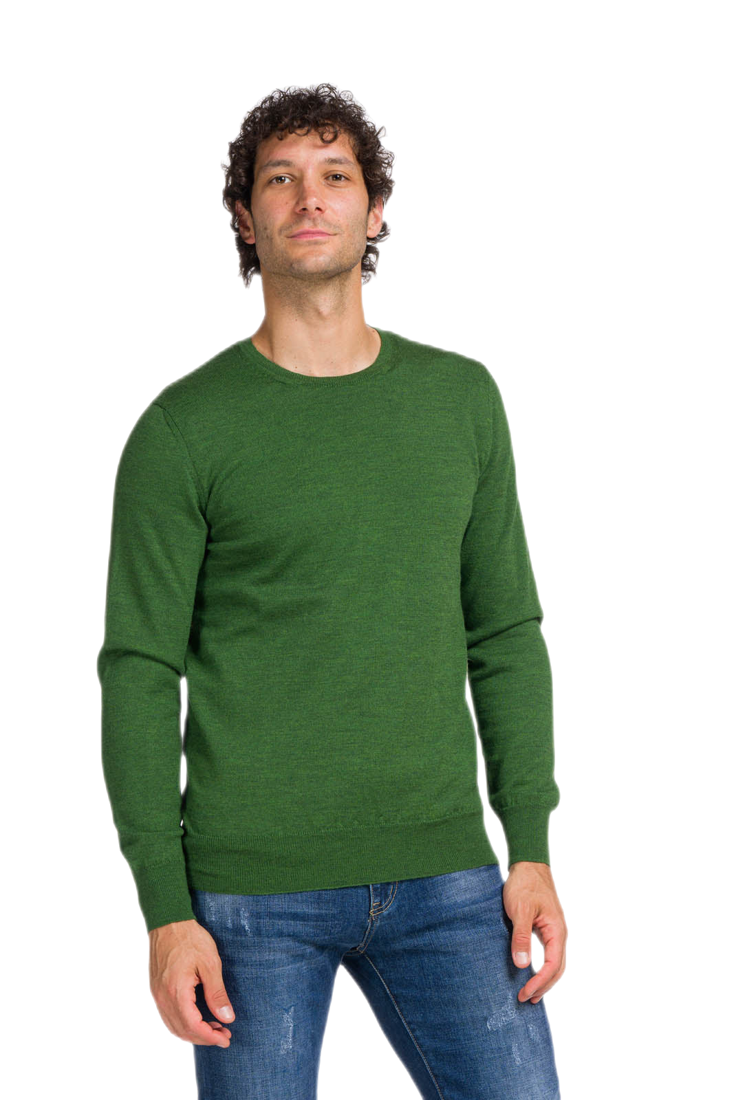G MAN Pullover: camiseta clásica de hombre de cuello redondo en lana virgen merino