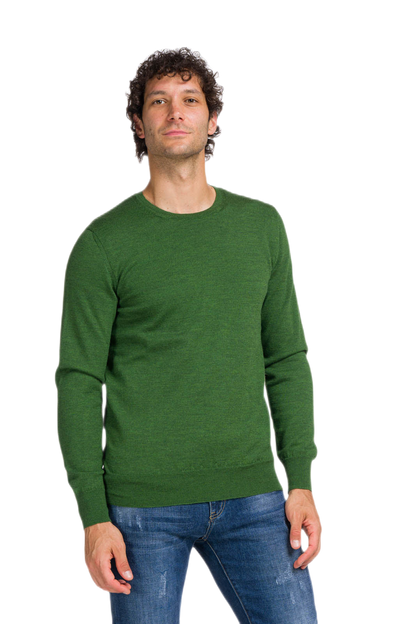 G MAN Pullover: camiseta clásica de hombre de cuello redondo en lana virgen merino