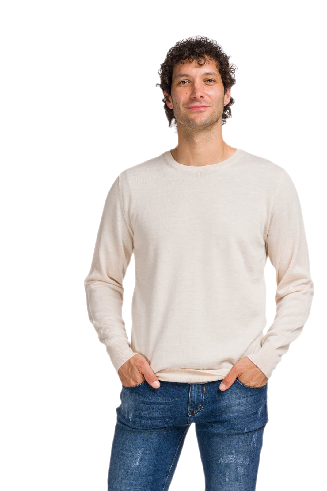 G MAN Pullover: camiseta clásica de hombre de cuello redondo en lana virgen merino