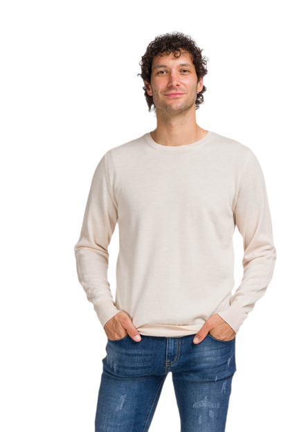 G MAN Pullover: camiseta clásica de hombre de cuello redondo en lana virgen merino