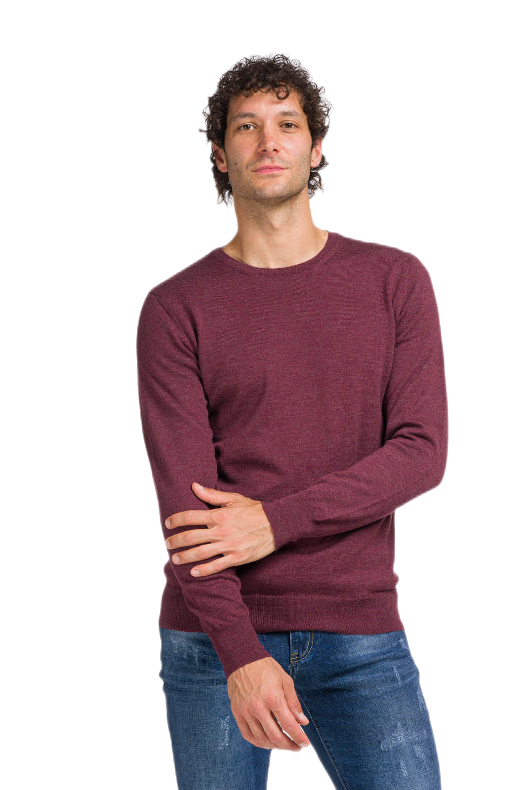 G MAN Pullover: camiseta clásica de hombre de cuello redondo en lana virgen merino