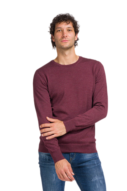 G MAN Pullover: camiseta clásica de hombre de cuello redondo en lana virgen merino