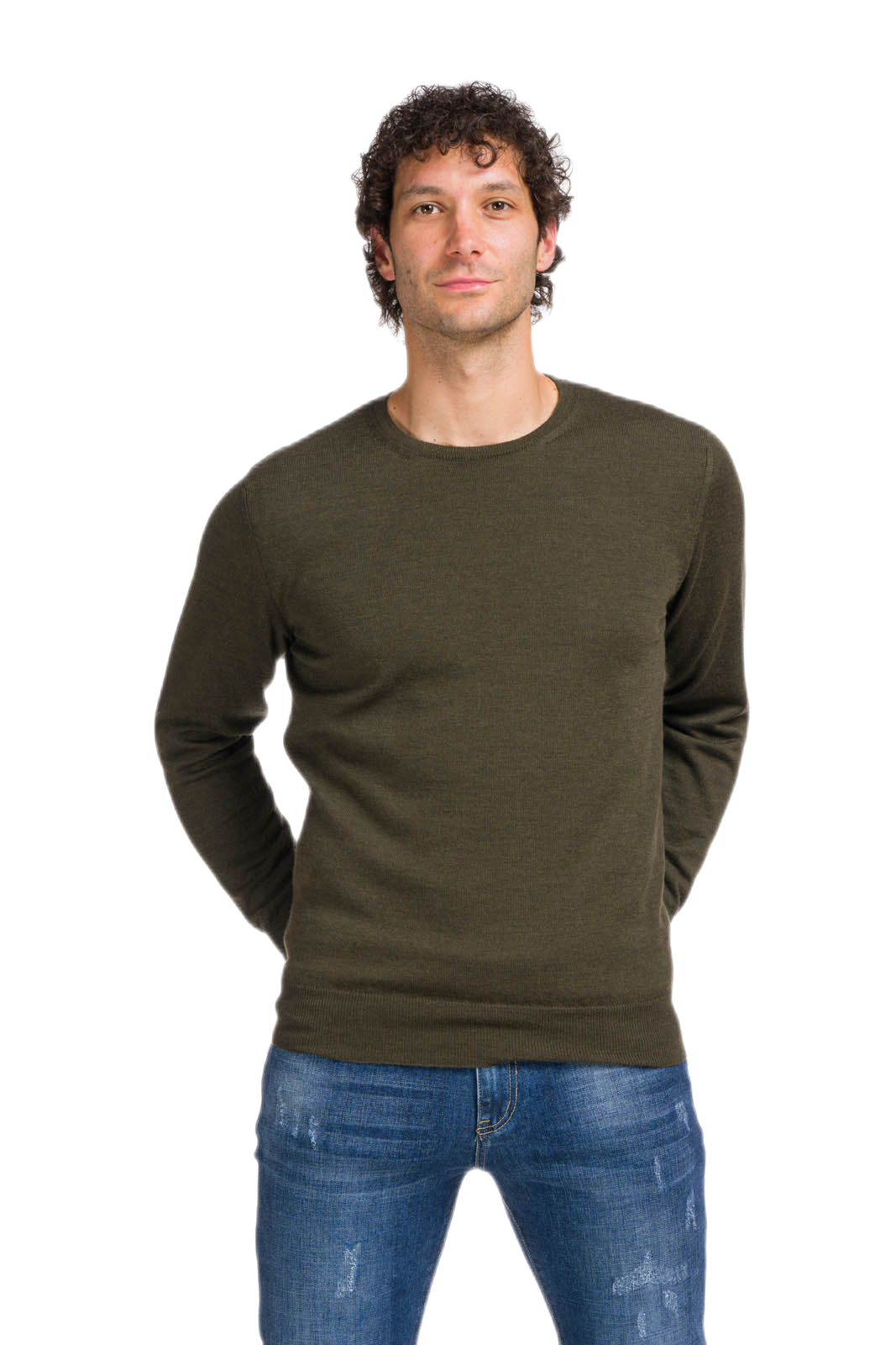 G MAN Pullover: camiseta clásica de hombre de cuello redondo en lana virgen merino