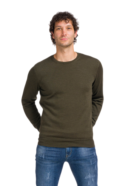 G MAN Pullover: camiseta clásica de hombre de cuello redondo en lana virgen merino