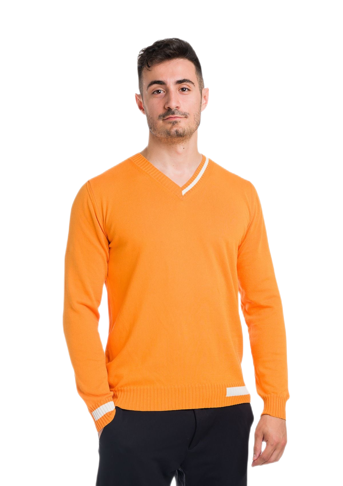 Ibiza: camiseta de hombre en algodón orgánico con cuello en V e inserciones a contraste
