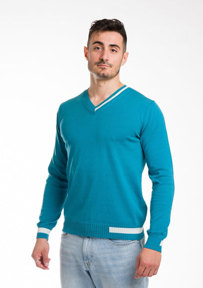 Ibiza: camiseta de hombre en algodón orgánico con cuello en V e inserciones a contraste