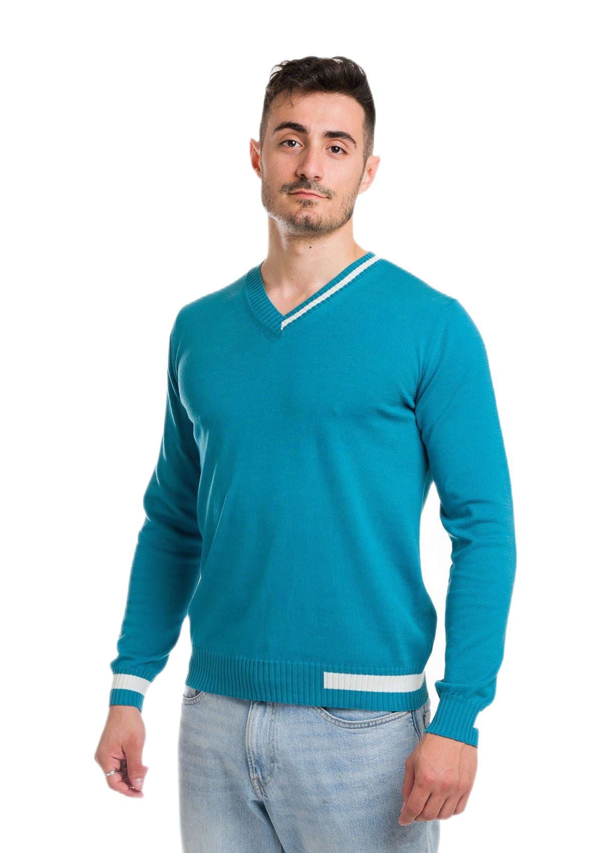 Ibiza: camiseta de hombre en algodón orgánico con cuello en V e inserciones a contraste