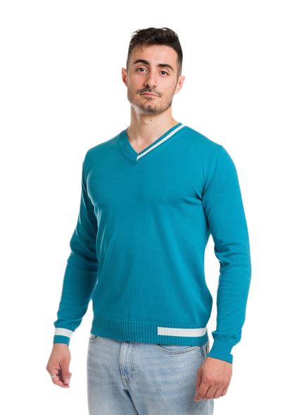 Ibiza: camiseta de hombre en algodón orgánico con cuello en V e inserciones a contraste