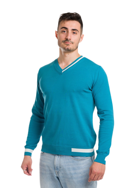 Ibiza: camiseta de hombre en algodón orgánico con cuello en V e inserciones a contraste
