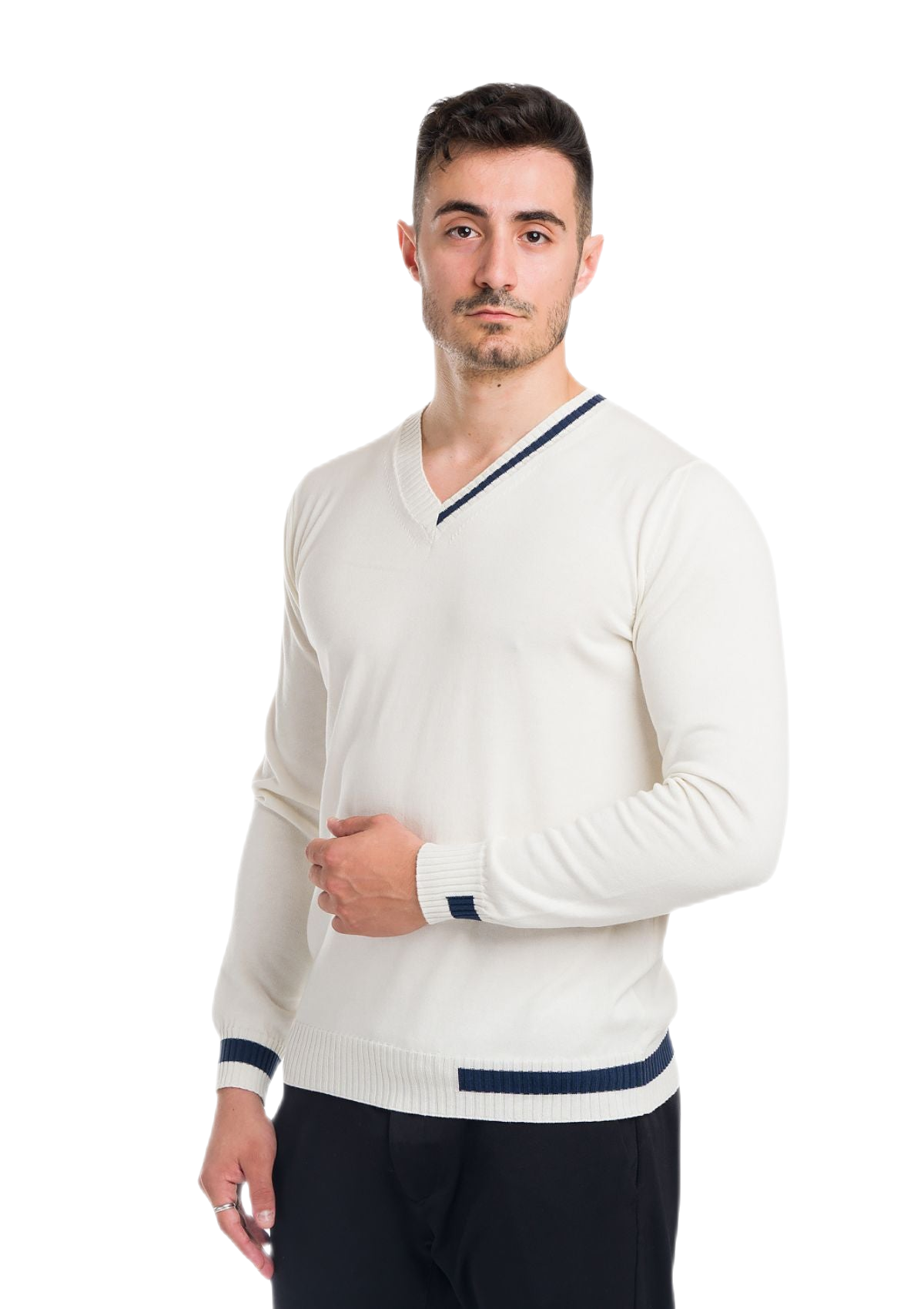 Ibiza: camiseta de hombre en algodón orgánico con cuello en V e inserciones a contraste