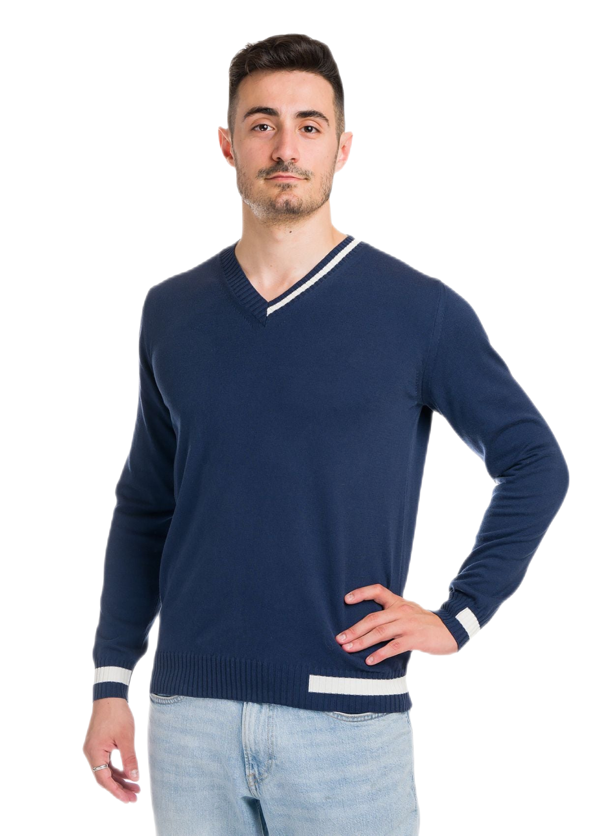 Ibiza: camiseta de hombre en algodón orgánico con cuello en V e inserciones a contraste