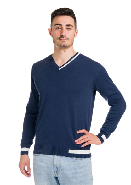 Ibiza: camiseta de hombre en algodón orgánico con cuello en V e inserciones a contraste