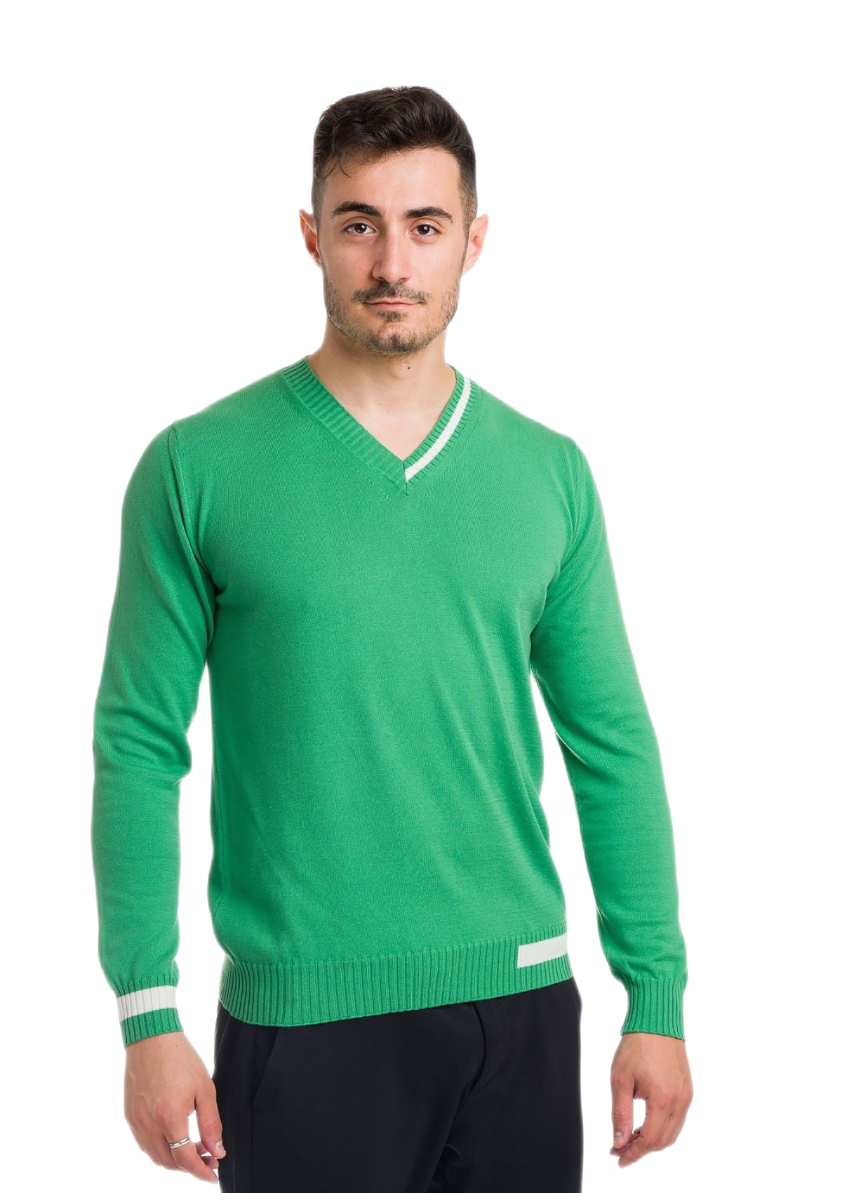 Ibiza: camiseta de hombre en algodón orgánico con cuello en V e inserciones a contraste