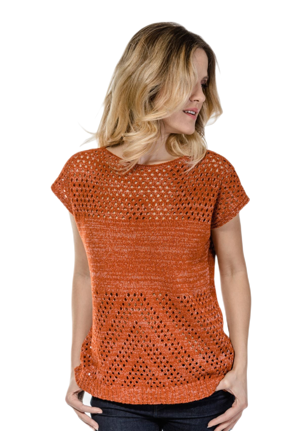 Gianna: camiseta de mujer de algodón calado Made in Italy