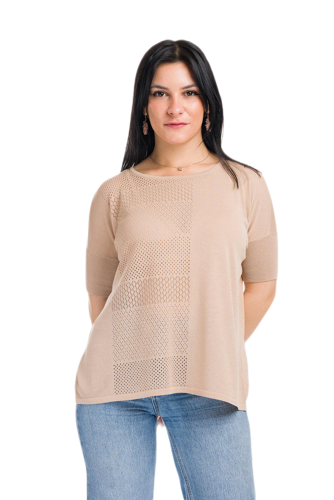 Mafalda: maxi camiseta de mujer de cuello redondo en viscosa con motivo punzonado