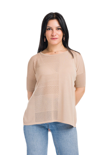 Mafalda: maxi camiseta de mujer de cuello redondo en viscosa con motivo punzonado