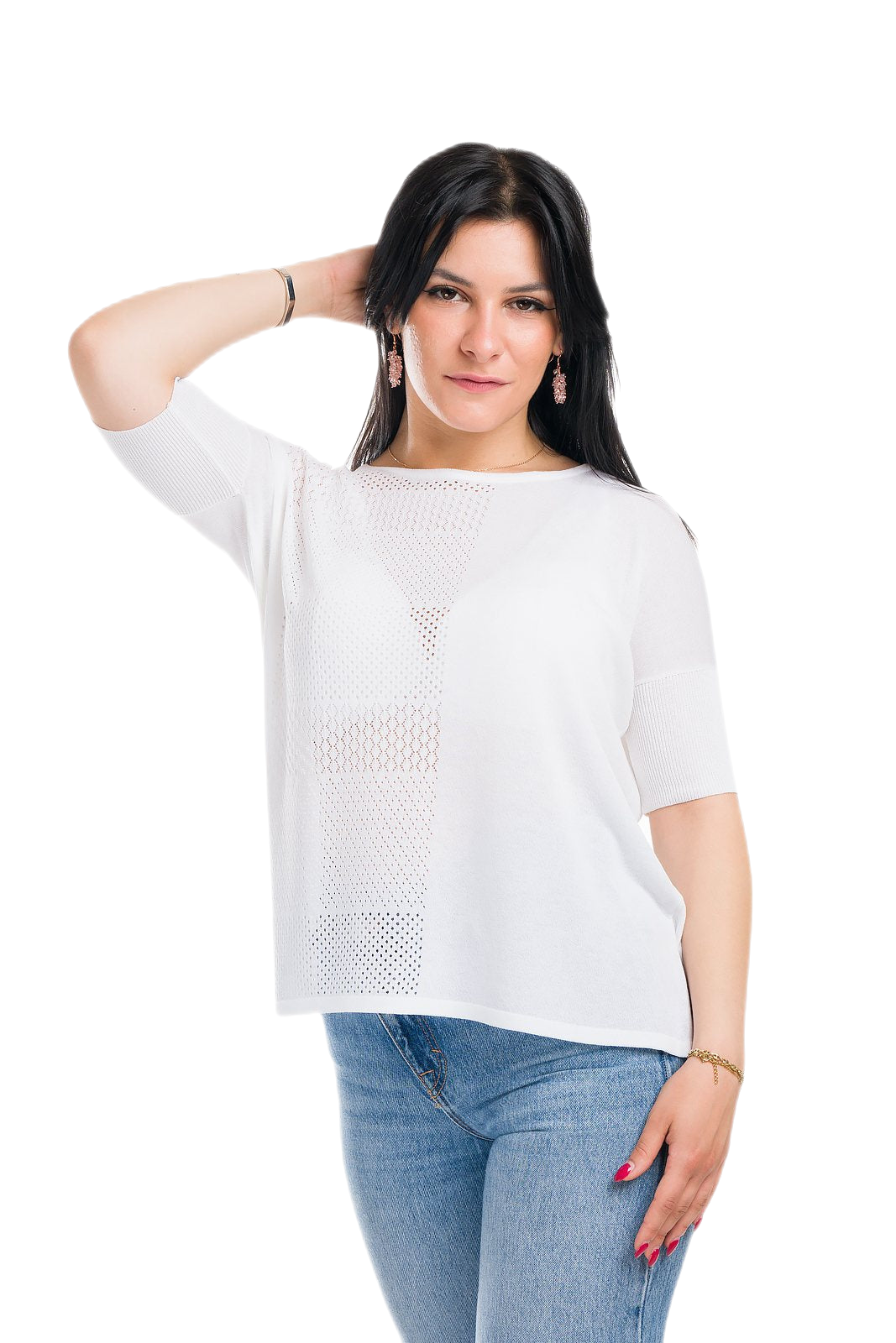 Mafalda: maxi camiseta de mujer de cuello redondo en viscosa con motivo punzonado