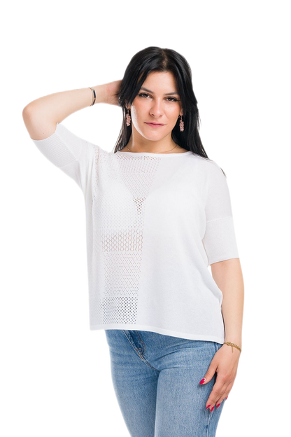 Mafalda: maxi camiseta de mujer de cuello redondo en viscosa con motivo punzonado