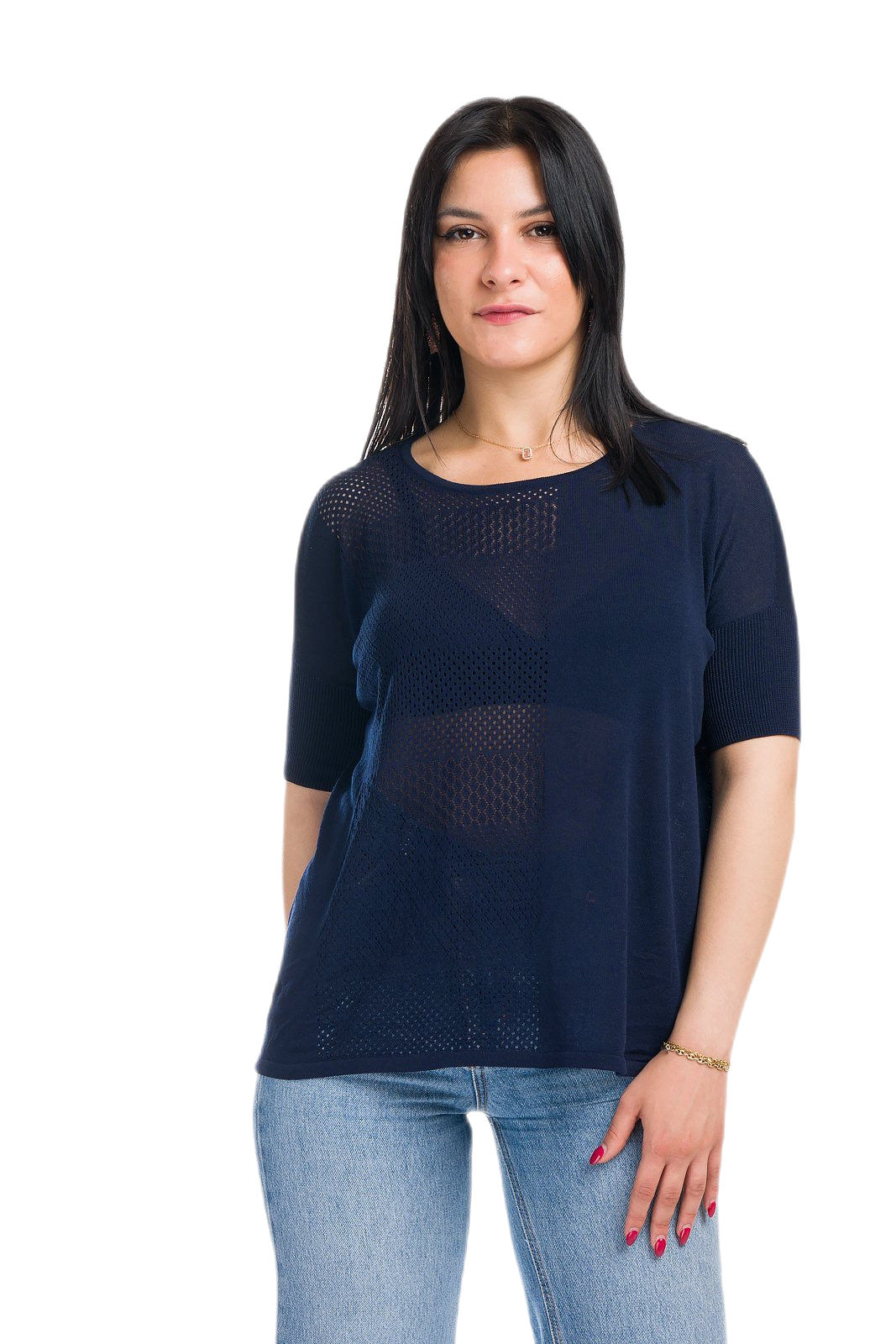 Mafalda: maxi camiseta de mujer de cuello redondo en viscosa con motivo punzonado