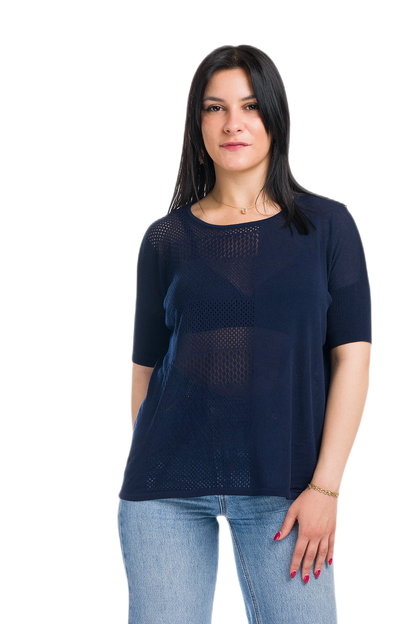 Mafalda: maxi camiseta de mujer de cuello redondo en viscosa con motivo punzonado