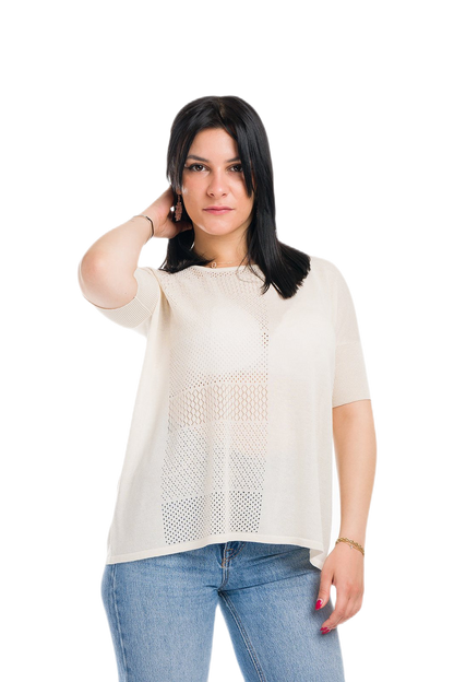 Mafalda: maxi camiseta de mujer de cuello redondo en viscosa con motivo punzonado