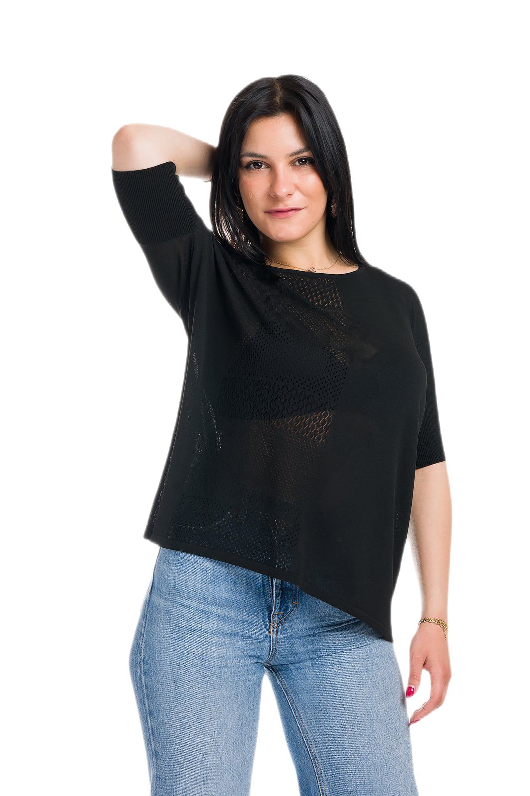 Mafalda: maxi camiseta de mujer de cuello redondo en viscosa con motivo punzonado