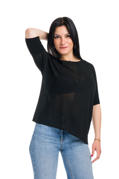 Mafalda: maxi camiseta de mujer de cuello redondo en viscosa con motivo punzonado