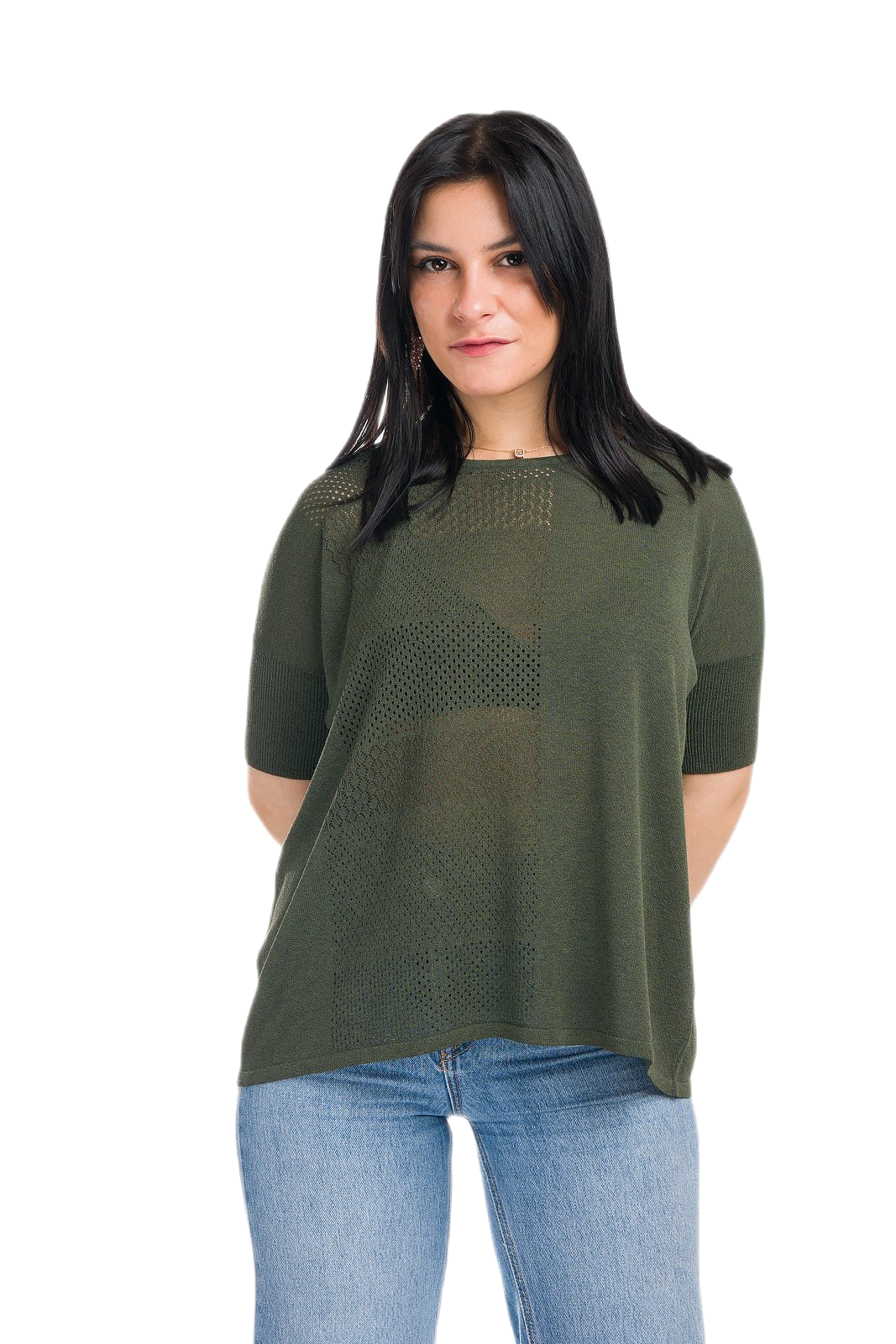 Mafalda: maxi camiseta de mujer de cuello redondo en viscosa con motivo punzonado