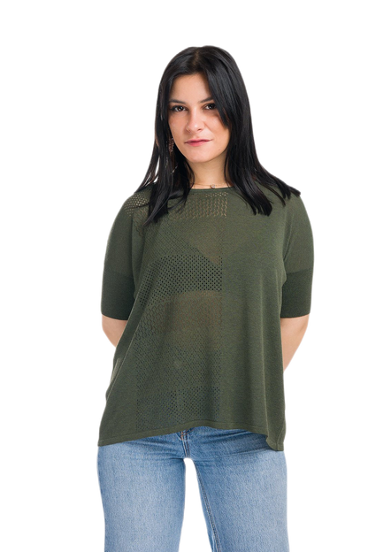 Mafalda: maxi camiseta de mujer de cuello redondo en viscosa con motivo punzonado