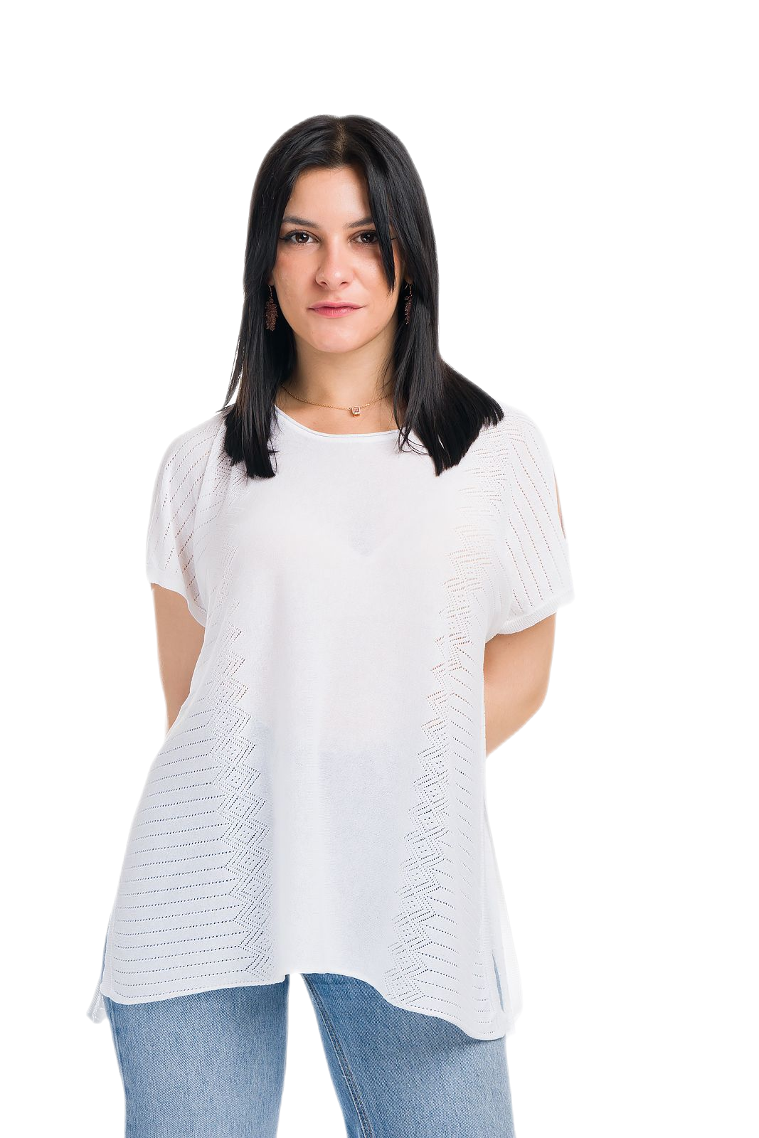 Kate: maxi camiseta de mujer de cuello redondo en viscosa con transparencias y aberturas