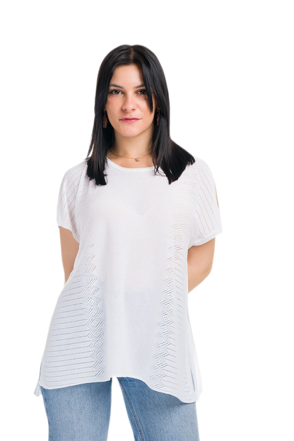 Kate: maxi camiseta de mujer de cuello redondo en viscosa con transparencias y aberturas