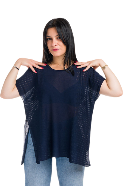 Kate: maxi camiseta de mujer de cuello redondo en viscosa con transparencias y aberturas