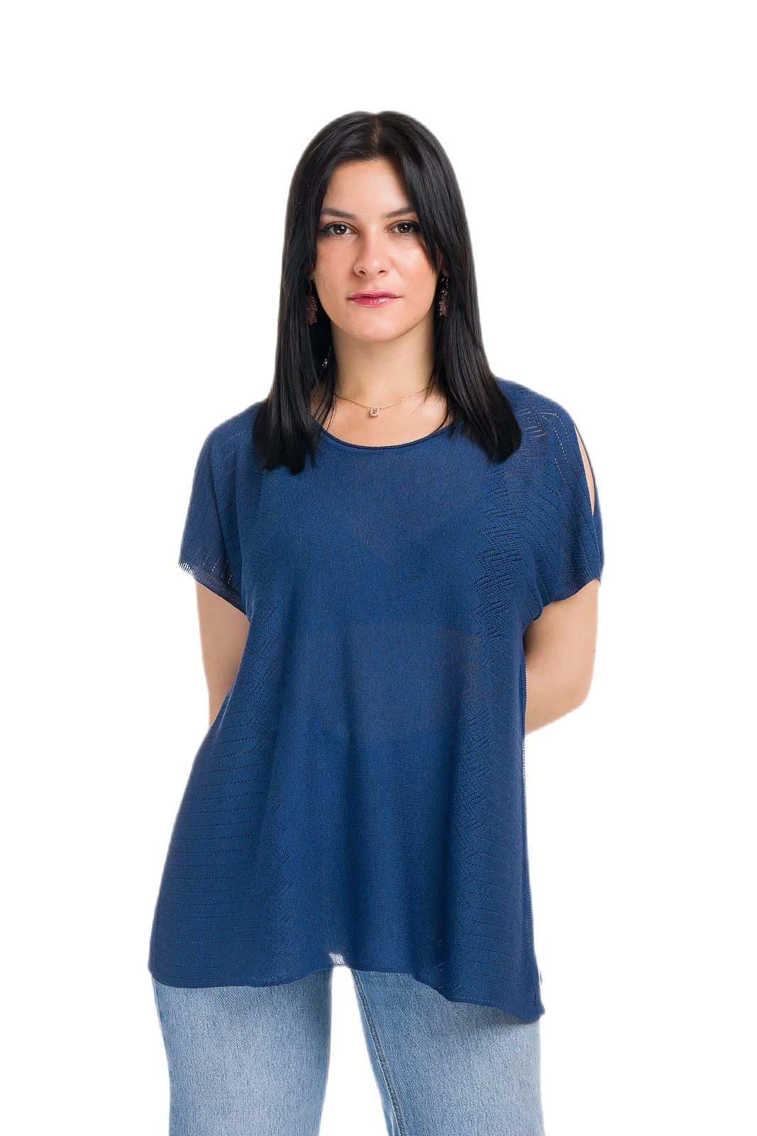 Kate: maxi camiseta de mujer de cuello redondo en viscosa con transparencias y aberturas