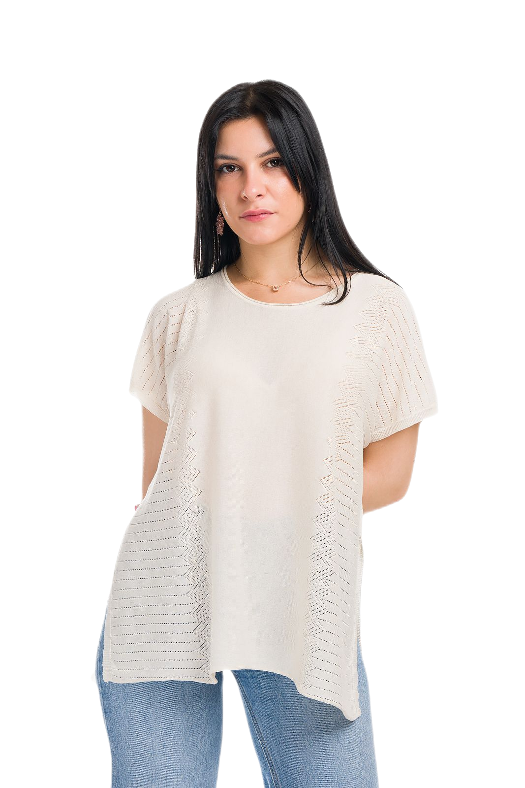 Kate: maxi camiseta de mujer de cuello redondo en viscosa con transparencias y aberturas