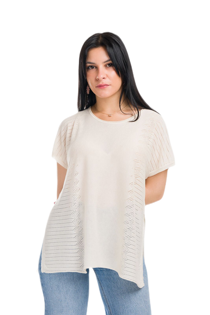 Kate: maxi camiseta de mujer de cuello redondo en viscosa con transparencias y aberturas