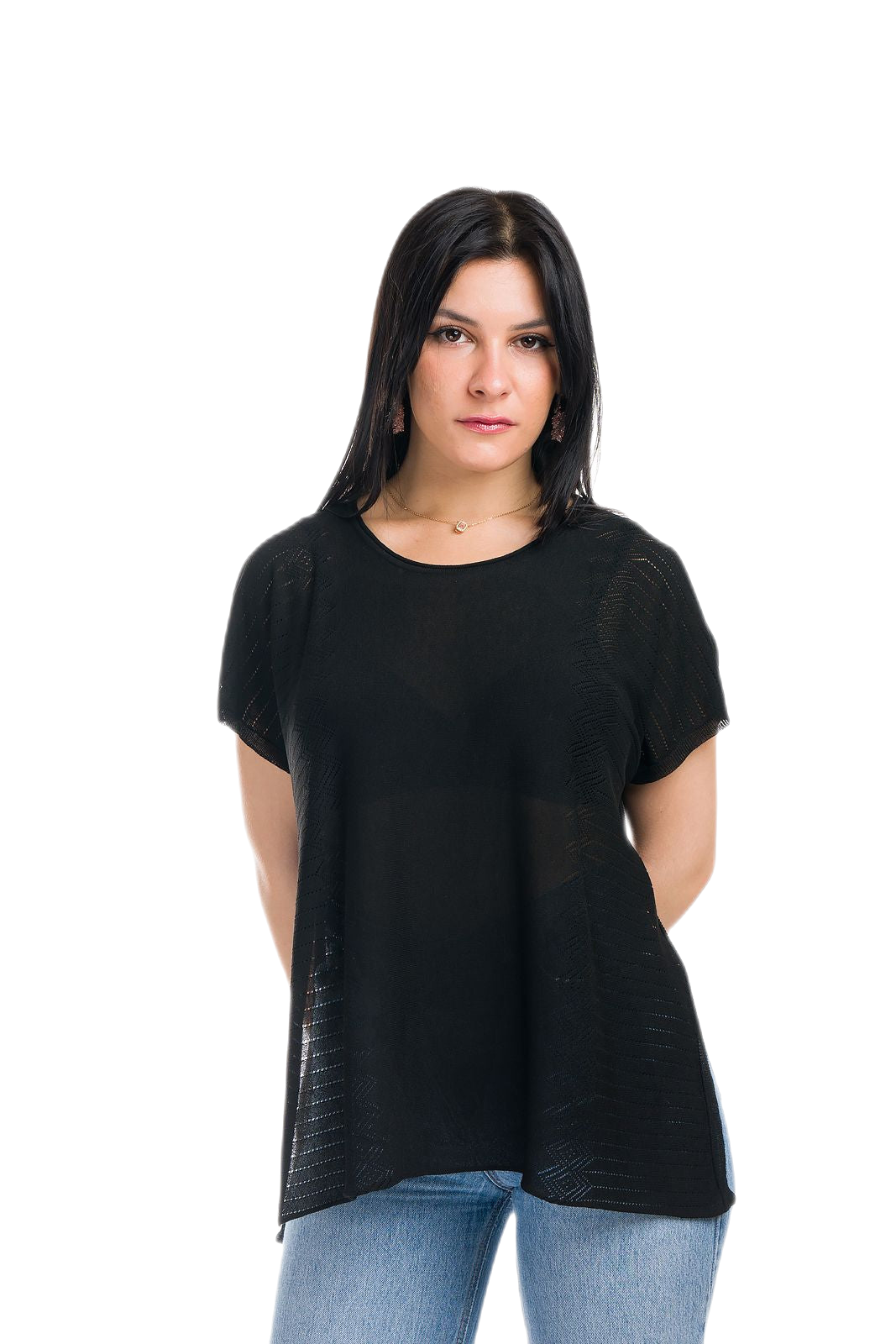 Kate: maxi camiseta de mujer de cuello redondo en viscosa con transparencias y aberturas