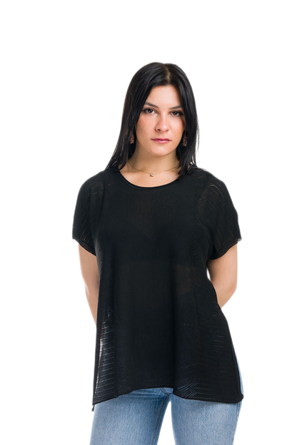 Kate: maxi camiseta de mujer de cuello redondo en viscosa con transparencias y aberturas